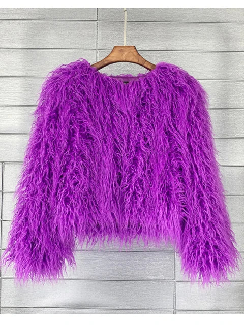 Cappotto Pelliccia Sintetica Rosa Donna Autunno Inverno Elegante Caldo Spesso Morbido Lavorazione A Maglia