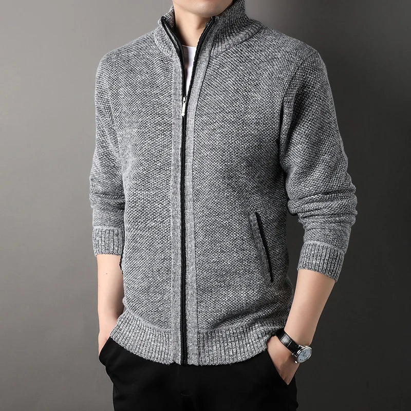 Maglione Lavorato A Maglia Con Colletto Rialzato Da Uomo Autunno Inverno Cardigan Slim In Tinta Unita Coreana