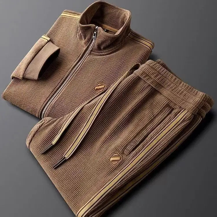 Set da Uomo Sportivo Autunnale Completo Giacca Cardigan Cappuccio Cerniera Pantaloni Sportivi a Gamba Dritta 2 Pezzi