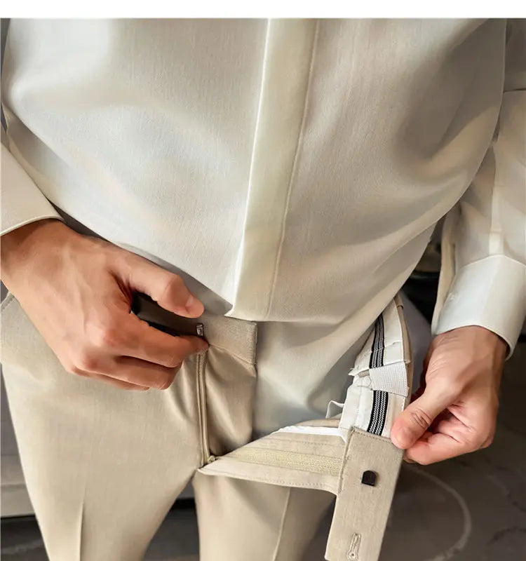 Pantaloni Da Uomo 2026 Primavera Slim Fit Eleganti Elasticizzati Tinta Unita Business Casual Pantaloni Da Ufficio