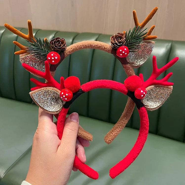 Fascia Natalizia Corna Di Renna Con Fiore Copricapo Per Capelli Per Bambini Adulti Natale Halloween Cosplay
