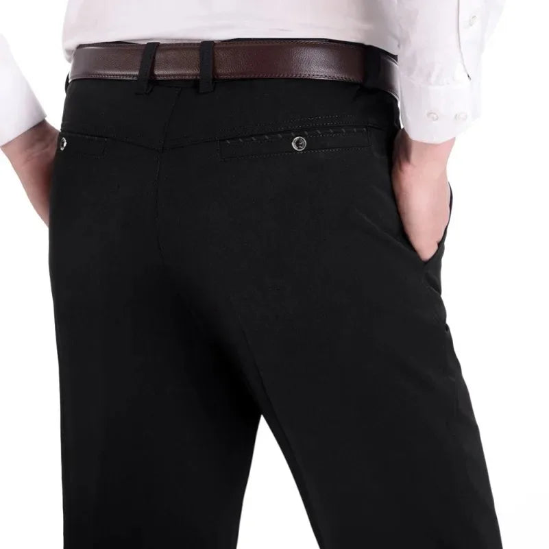 Pantaloni Da Uomo Vita Alta Dritti Per Business Casual Estivi Autunnali Spessi Taglie Forti 28 40