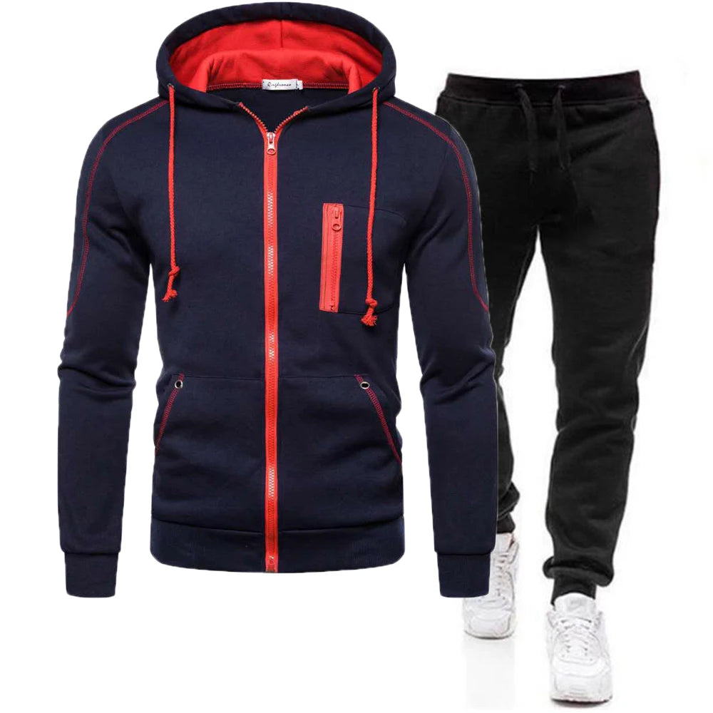 Tuta Sportiva da Uomo 2 Pezzi Felpa con Cappuccio Pantaloni Primavera Autunno Outfit Abbigliamento Sportivo Jogging