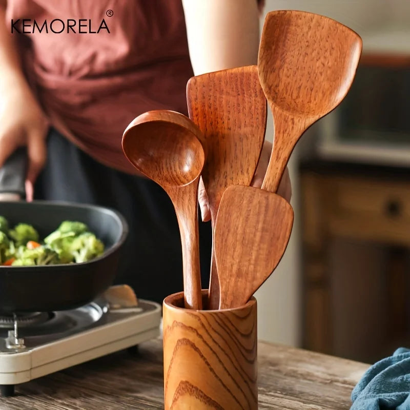 Kemorela Set Utensili Cucina In Legno 4 Pezzi Paletta Spatola Cucchiaio Pala Antiaderente Per Cottura
