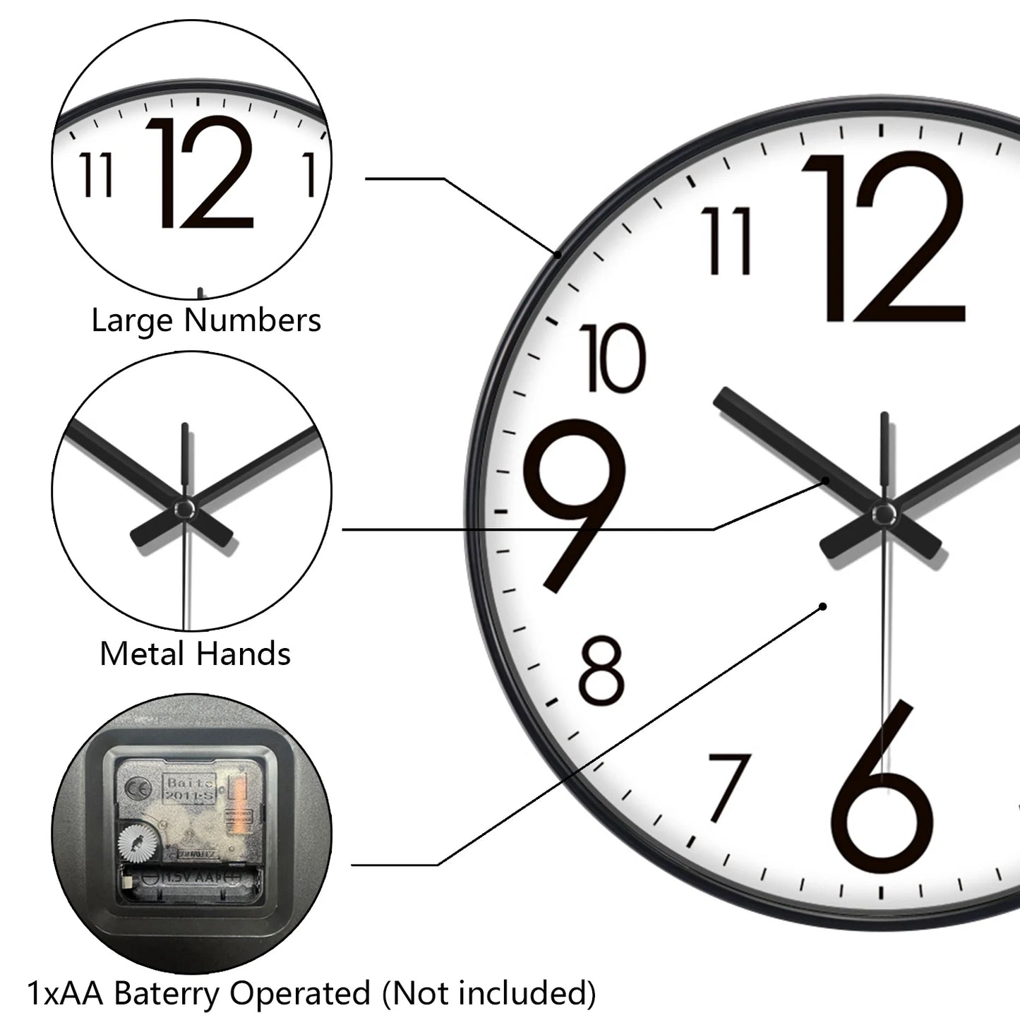 Orologio Da Parete Quarzo Numeri Grandi Facile Da Leggere Decorazione Domestica Moderna Silenzioso Senza Ticchettio