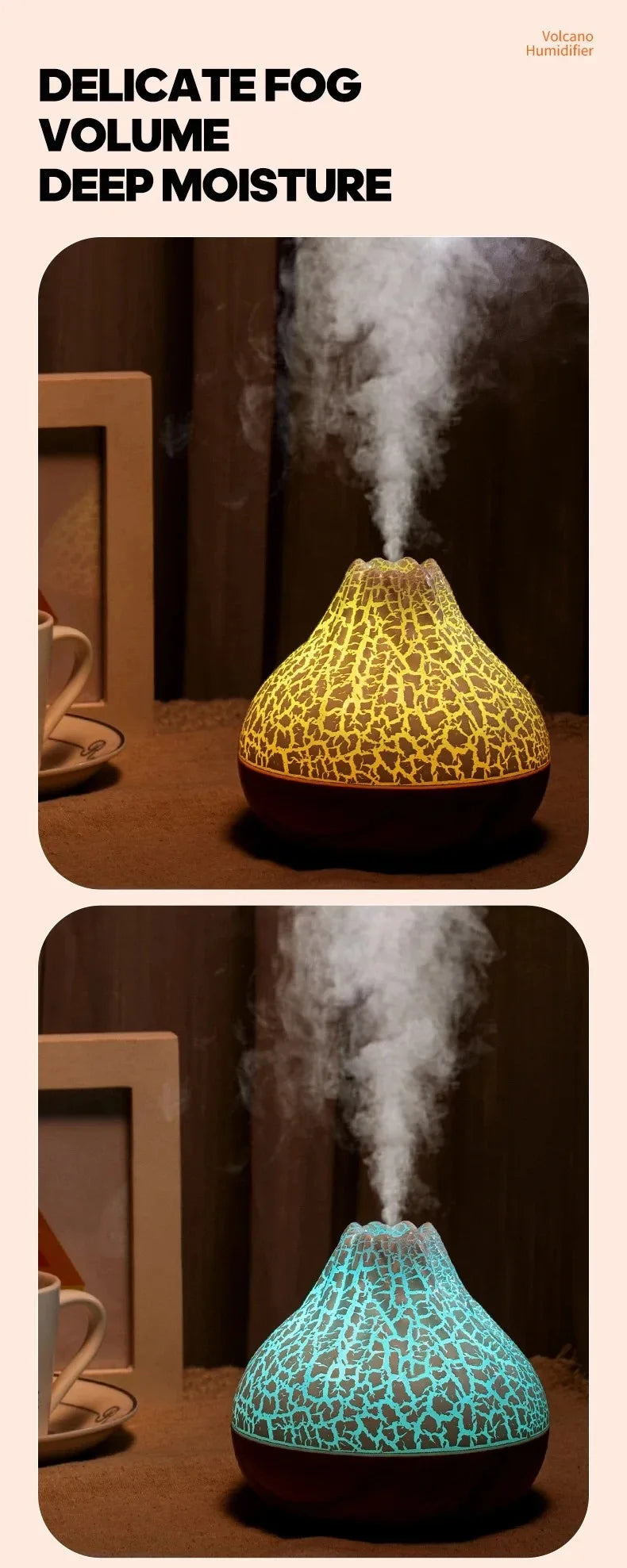 Umidificatore Aria 300ml Diffusore Per Aromaterapia Nebbia Da Tavolo USB Con 7 Luci Notturne Colorate