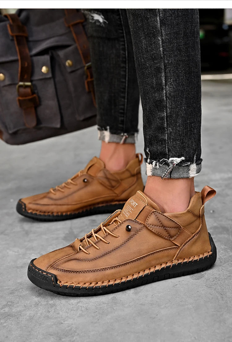 Stivali Da Uomo Primavera Autunno In Pelle Cuciti A Mano Lusso Retro In Stile Britannico Taglie Forti