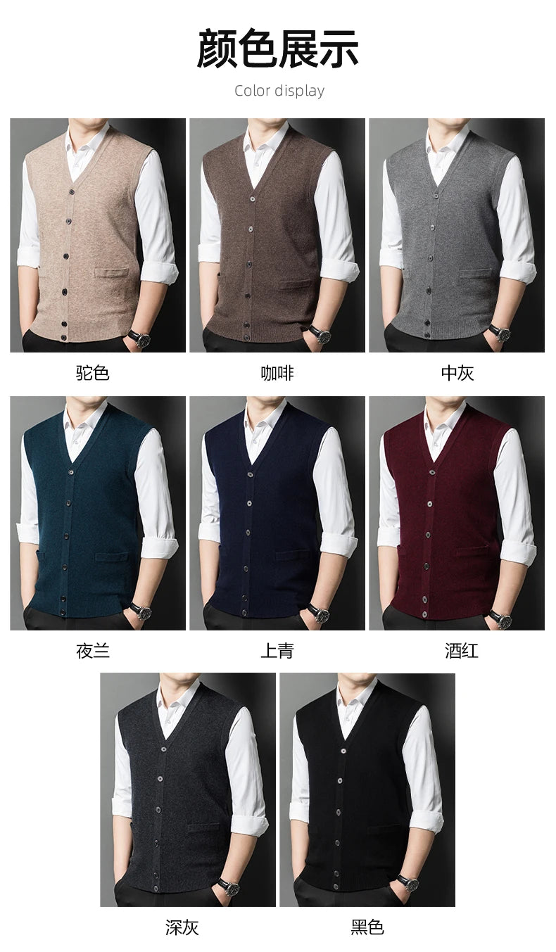 Gilet Spesso In Lana Di Pecora Uomo Casual Scollo A V Caldo Autunno Inverno Cardigan Monopetto In Lana Di Cashmere