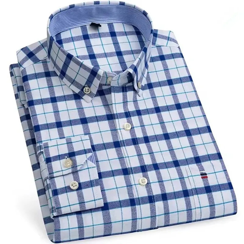 Camicie Da Uomo In Cotone Oxford A Quadri Bamboople Tasca Singola Maniche Lunghe Abbottonata Vestibilità Standard 6XL 7XL