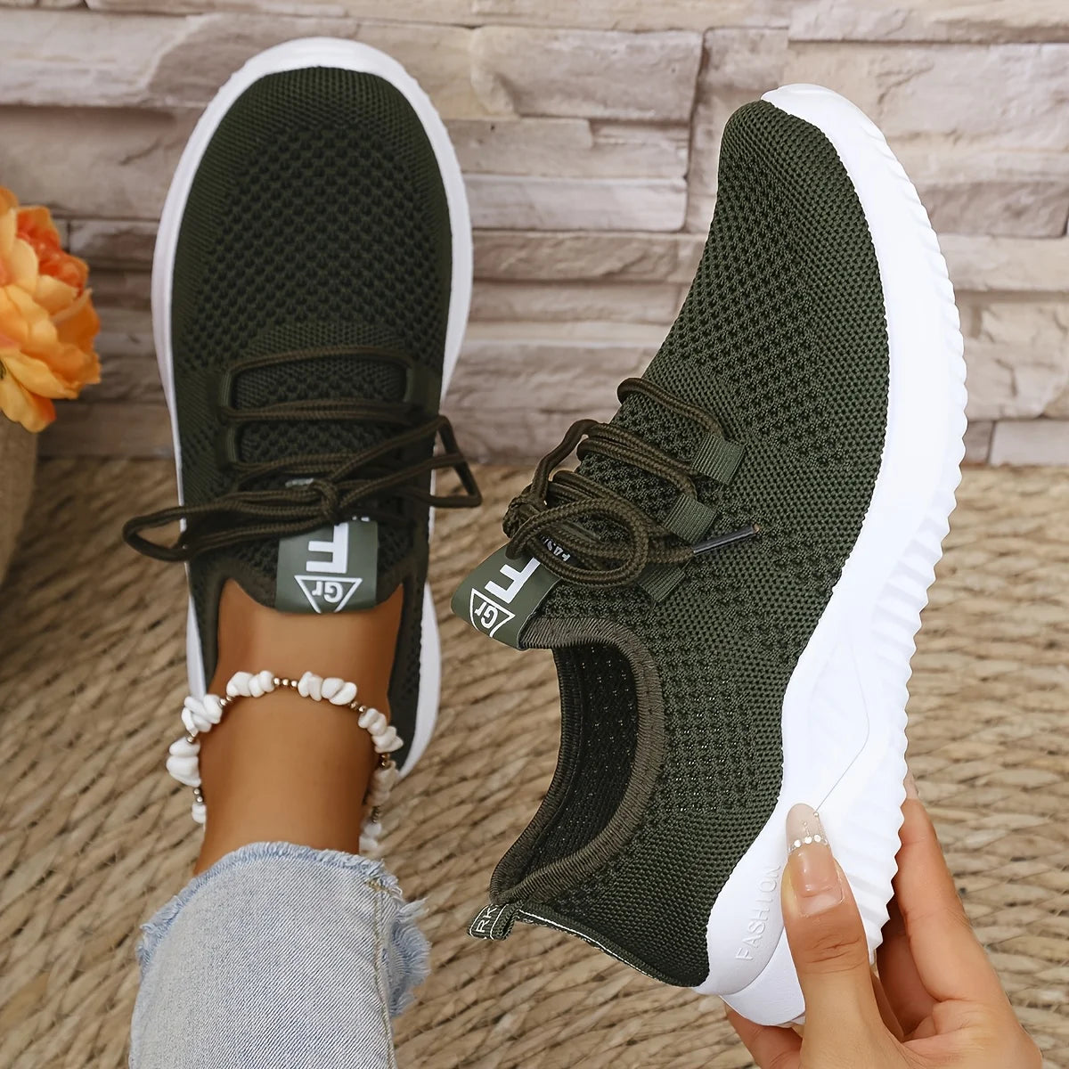 Scarpe Sportive Donna in Maglia Tinta Unica con Suola Morbida Ideali per Correre Tennis Allenamenti Viaggi