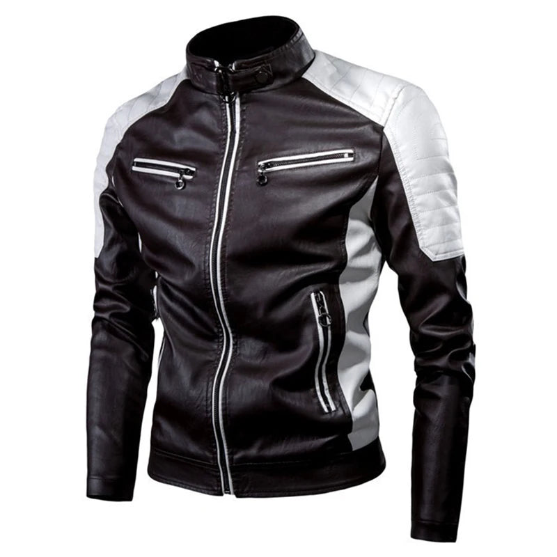 Giacca Da Moto Da Uomo Nera Casual Con Colletto Rialzato Cerniera Maniche Lunghe Tasche Multiple Poliestere Confortevole