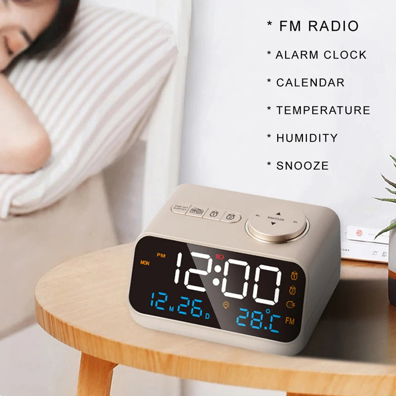 Sveglia Moderna LED con Radio FM e Calendario Digitale da Tavolo Igrometro Termometro e Luminova Stile Antico