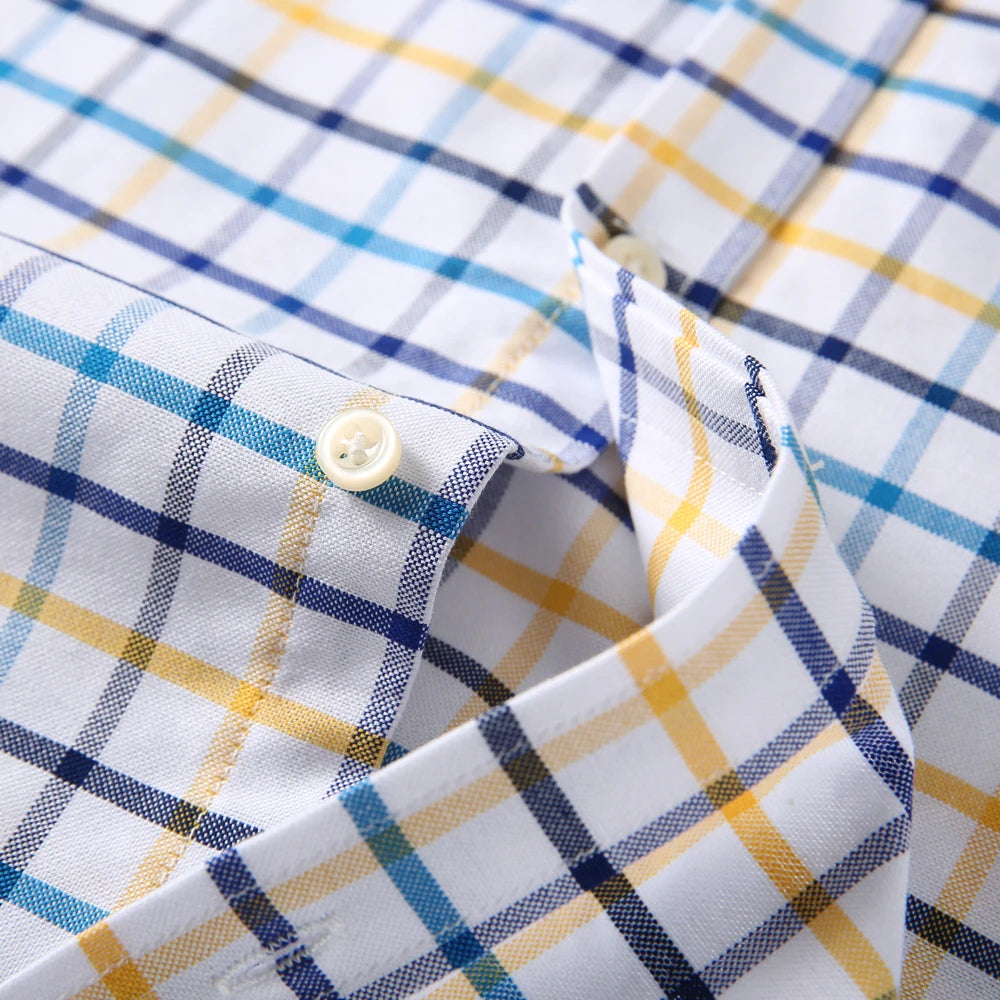 Camicia Da Uomo Oxford Abbottonata Maniche Lunghe In Cotone Al 100 Percento Con Tasca A Quadri Piccoli Stile Casual