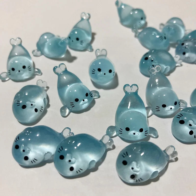 10/20 pezzi mini figurine sigillo che si illuminano al buio, miniature di animali marini in resina, 4 stili per forniture artigianali per la decorazione della casa fai da te