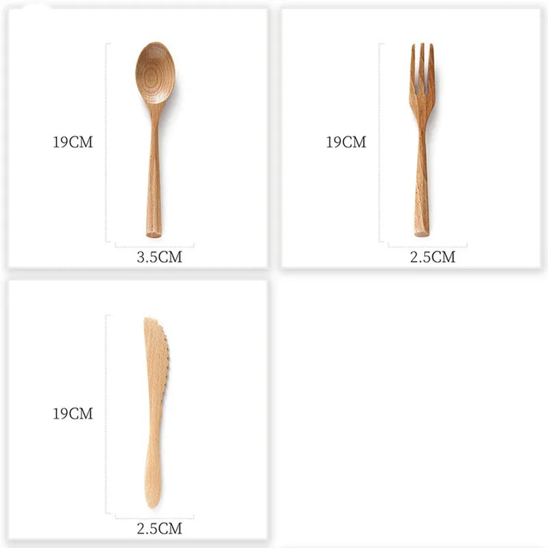 Set Utensili In Legno Da Cucina E Pranzo Con Cucchiaio Forchetta Coltello Da Bistecca Portatile All Aperto Multiuso