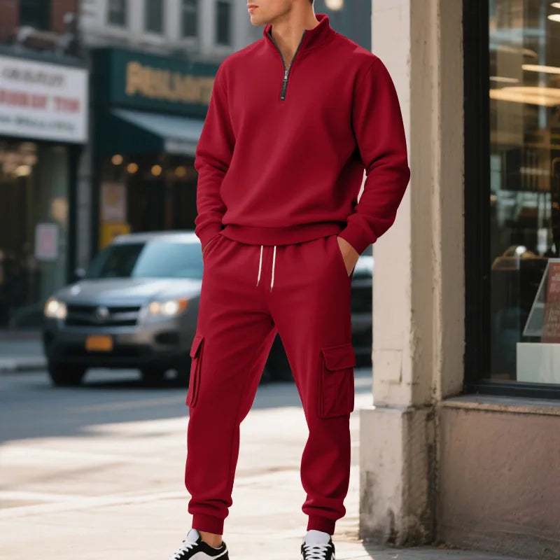 Pantaloni Sportivi Tascabili In Tinta Unita Da Uomo Con Cerniera Calda In Velluto Casual Da Uomo Americano