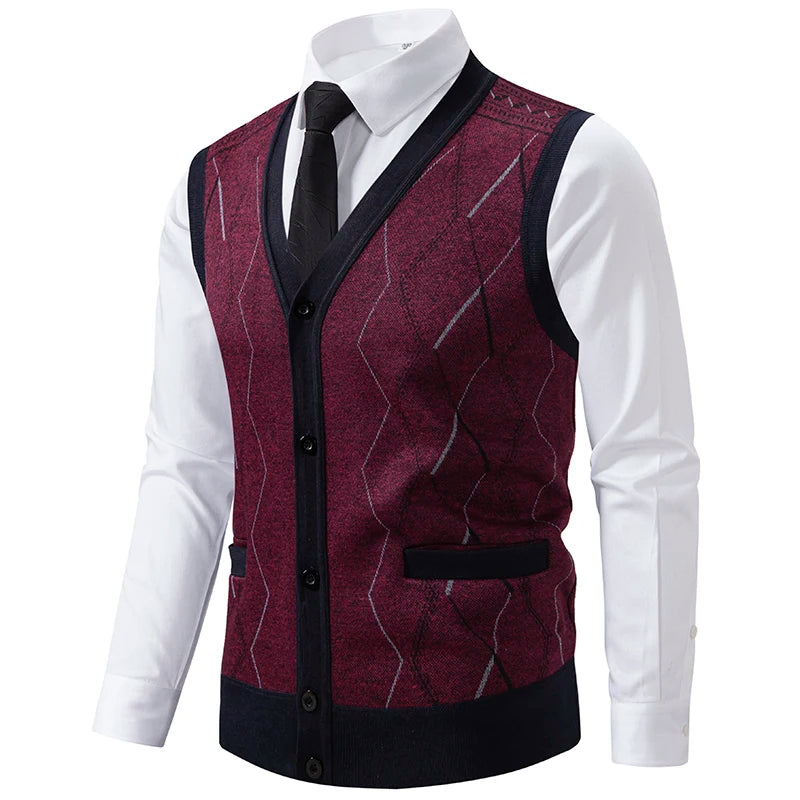 Gilet Da Uomo Con Scollo A V Senza Maniche In Maglia Lavorata Con Bottoni E Fodera In Pile Per Autunno Inverno