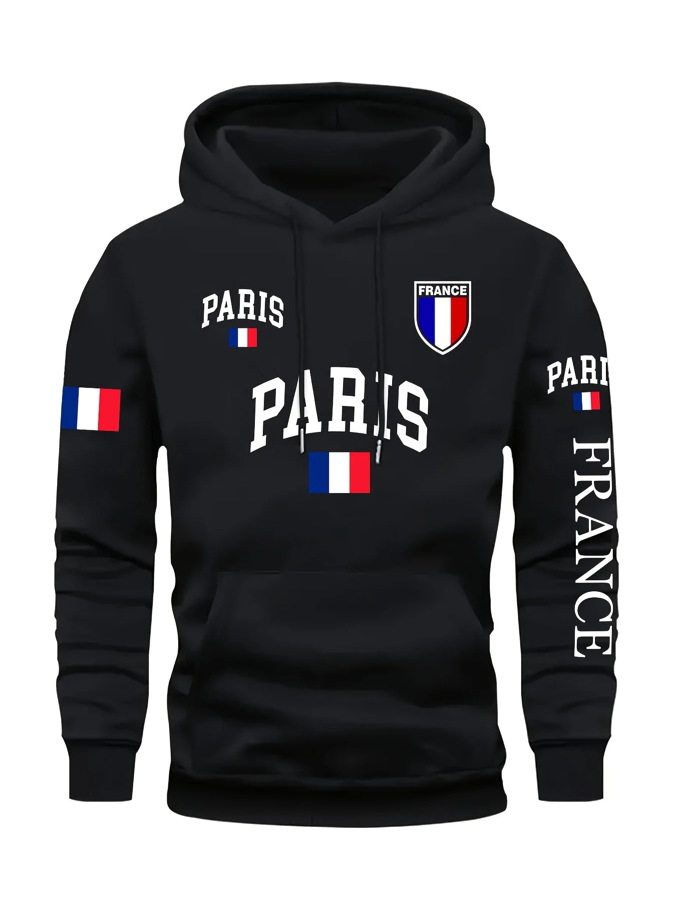 Felpa con Cappuccio da Donna Bandiera di Parigi Stampata Autunno Inverno Abbigliamento Casual Caldo Confortevole