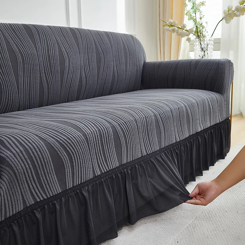 Copridivano Elasticizzato Jacquard Con Gonna Fodera Antiscivolo Antipolvere Tinta Unita Per Soggiorno 1Pezzo