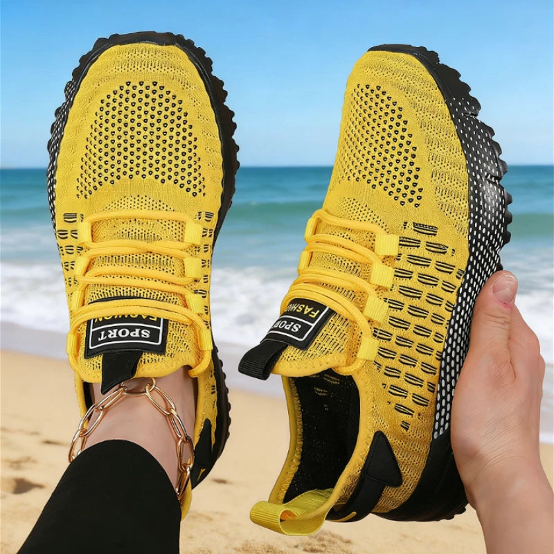 Nuove Sneakers Gialle Lavorate A Maglia Per Donna Traspiranti Leggere Antiscivolo Scarpe Da Corsa E Passeggio Esterno