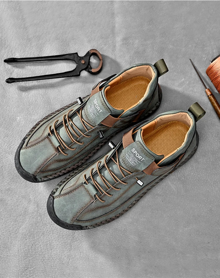 Stivali Da Uomo Primavera Autunno In Pelle Cuciti A Mano Lusso Retro In Stile Britannico Taglie Forti