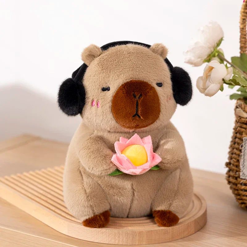 Simpatico Peluche Capibara Che Tiene Fiore Di Loto Morbido Giocattolo Per Bambini Regalo Compleanno Natale
