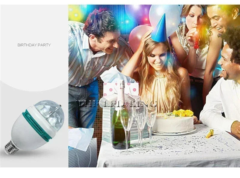 Lampada E27 Disco Rotante RGB LED Stroboscopica Per Festa Compleanno Club Bar KTV Halloween Natale Luce Cristallo