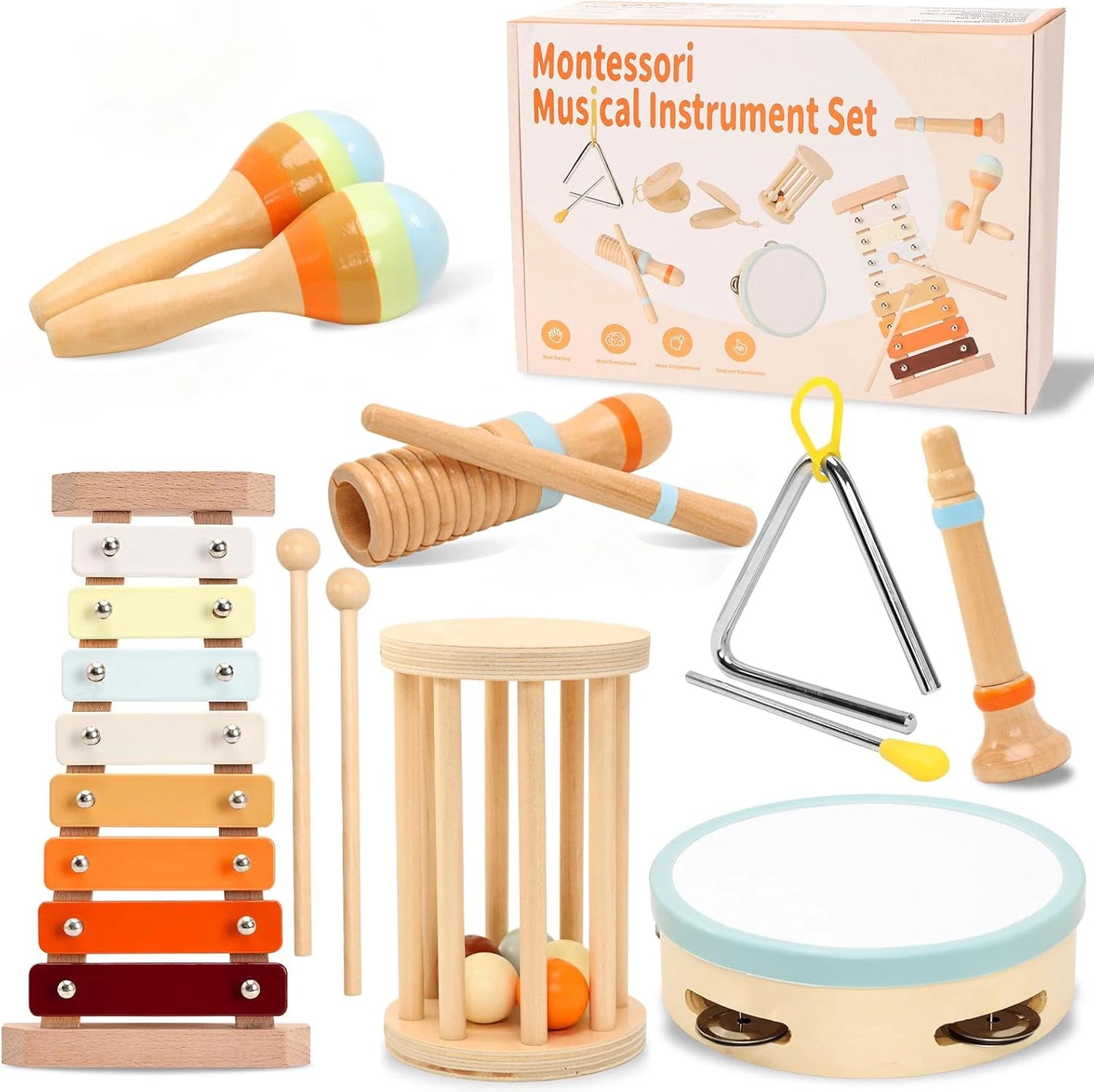Set Strumenti Musicali Per Bambini In Legno Montessori Xilofono E Tamburo Regalo Educativo Per Età Prescolare 3 6 Anni