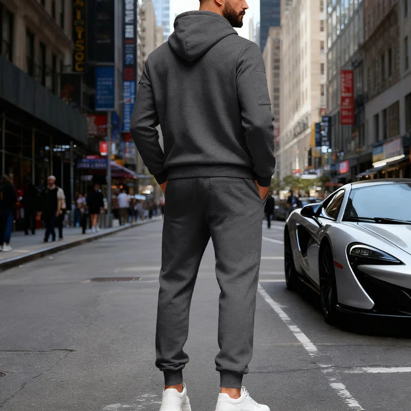 Set Maglione Con Cappuccio Moda Sportiva All'Aria Aperta In Velluto Sciolto Da Uomo Autunno Inverno