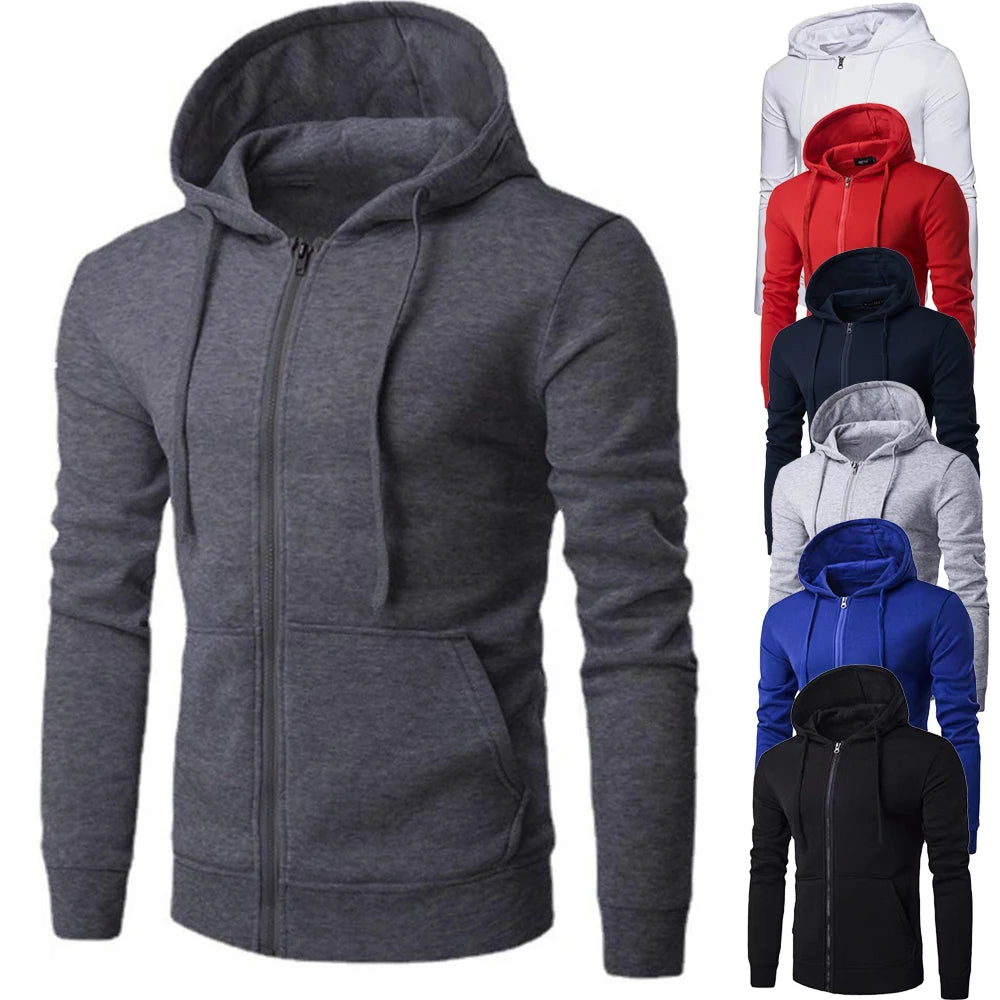 Felpe Da Uomo Autunnali Con Cappuccio Zip Slim Fit Giacca Maniche Lunghe Abbigliamento Maschile