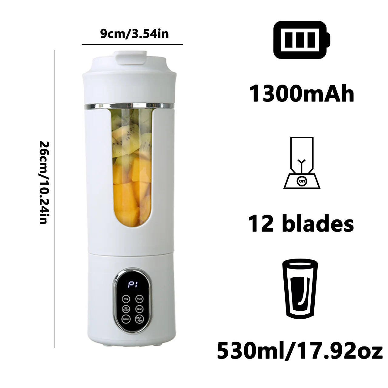 Spremiagrumi Portatile Da 530 Ml USB Ricaricabile Senza Fili Con 12 Lame E 4 Marce Mini Frullatore Per Succo Fresco