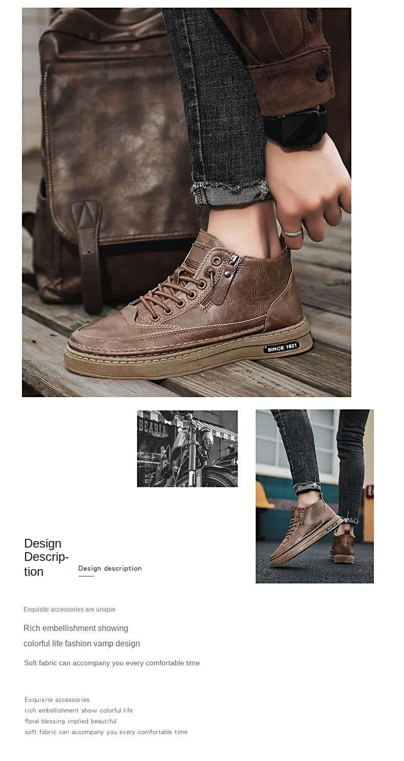 Stivali Da Uomo In Pelle Invernali Alti Scarpe Moda Stivaletto Casual Da Lavoro All Aperto Sneakers Maschili Novità