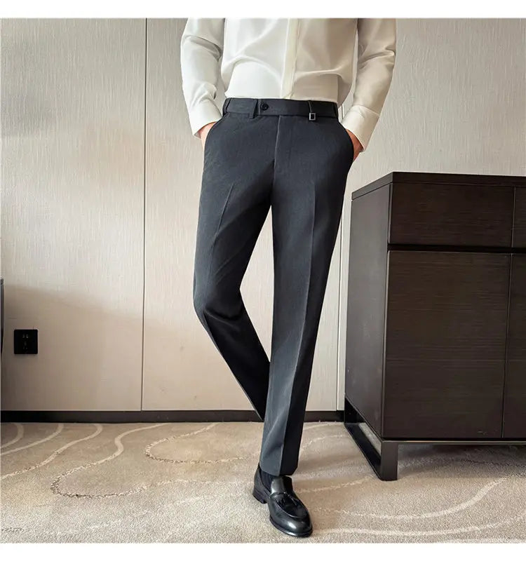 Pantaloni Da Uomo 2026 Primavera Slim Fit Eleganti Elasticizzati Tinta Unita Business Casual Pantaloni Da Ufficio