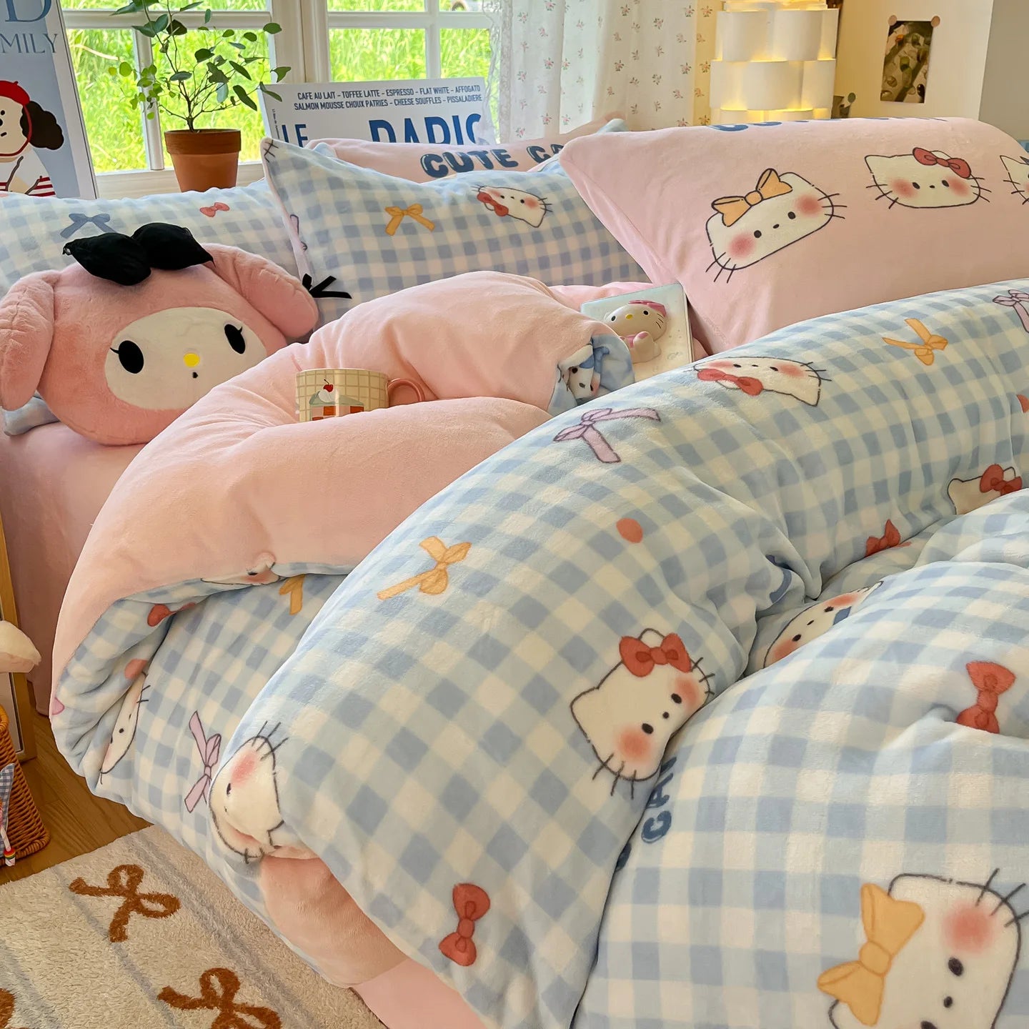 Set Biancheria Da Letto 4 Pezzi In Pile Latte Stampato Invernale Duvet Copripiumino Stile Semplice Accogliente GSM 130