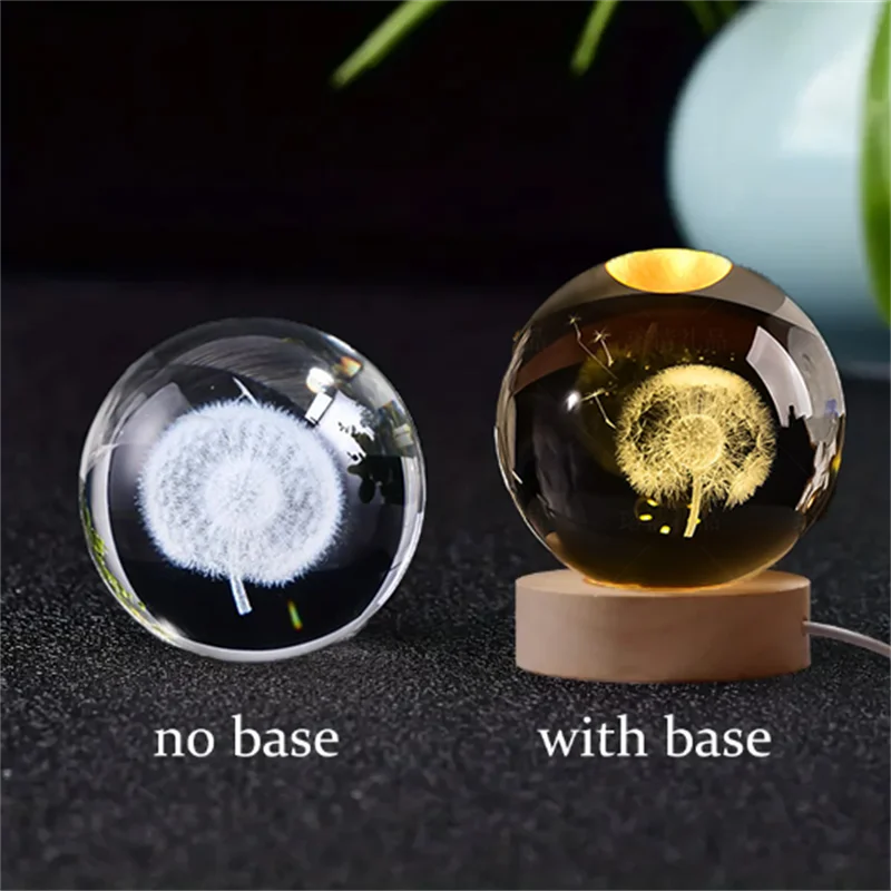 Sfera Di Cristallo 6 Cm Luce Notturna Pianeta Inciso Laser Regalo Di Compleanno Decorazione Desktop Con Base USB Legno