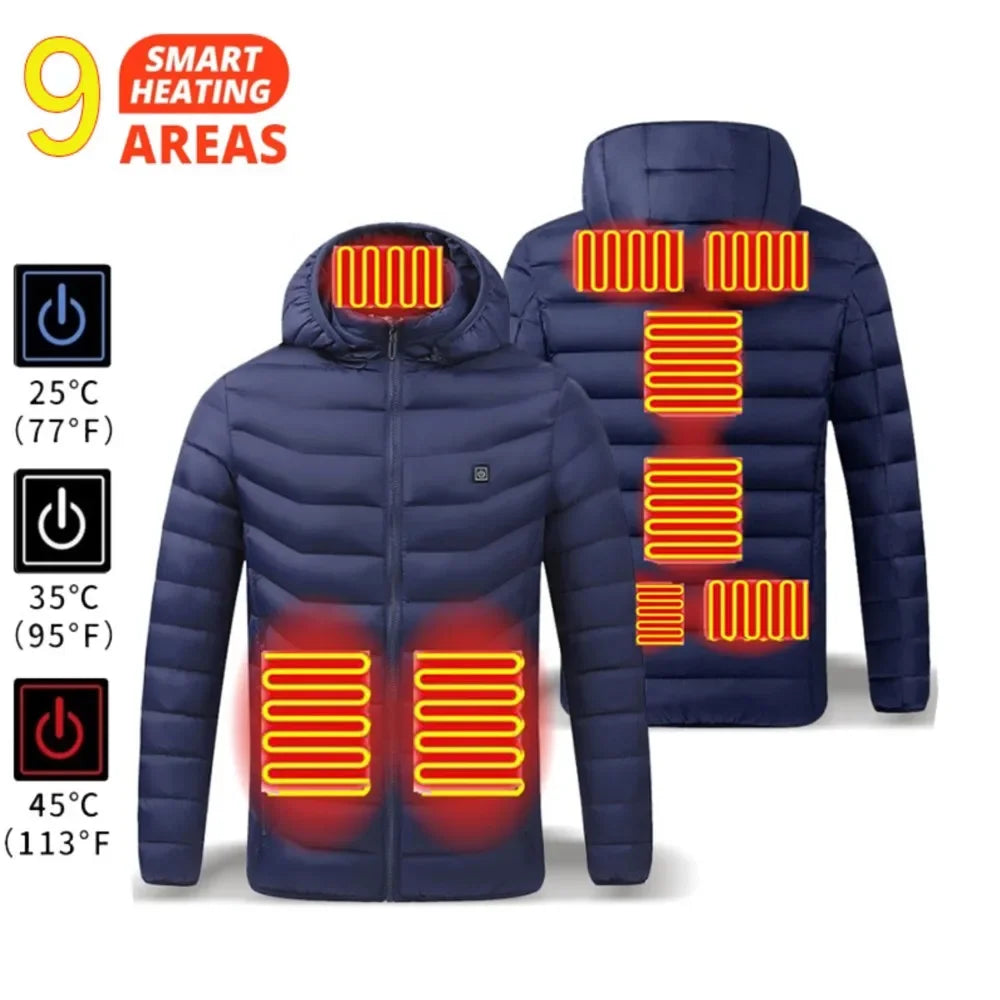 Giacca Riscaldata Unisex USB Termica Invernale Campeggio Sci Cotone Lavato Calda Leggera