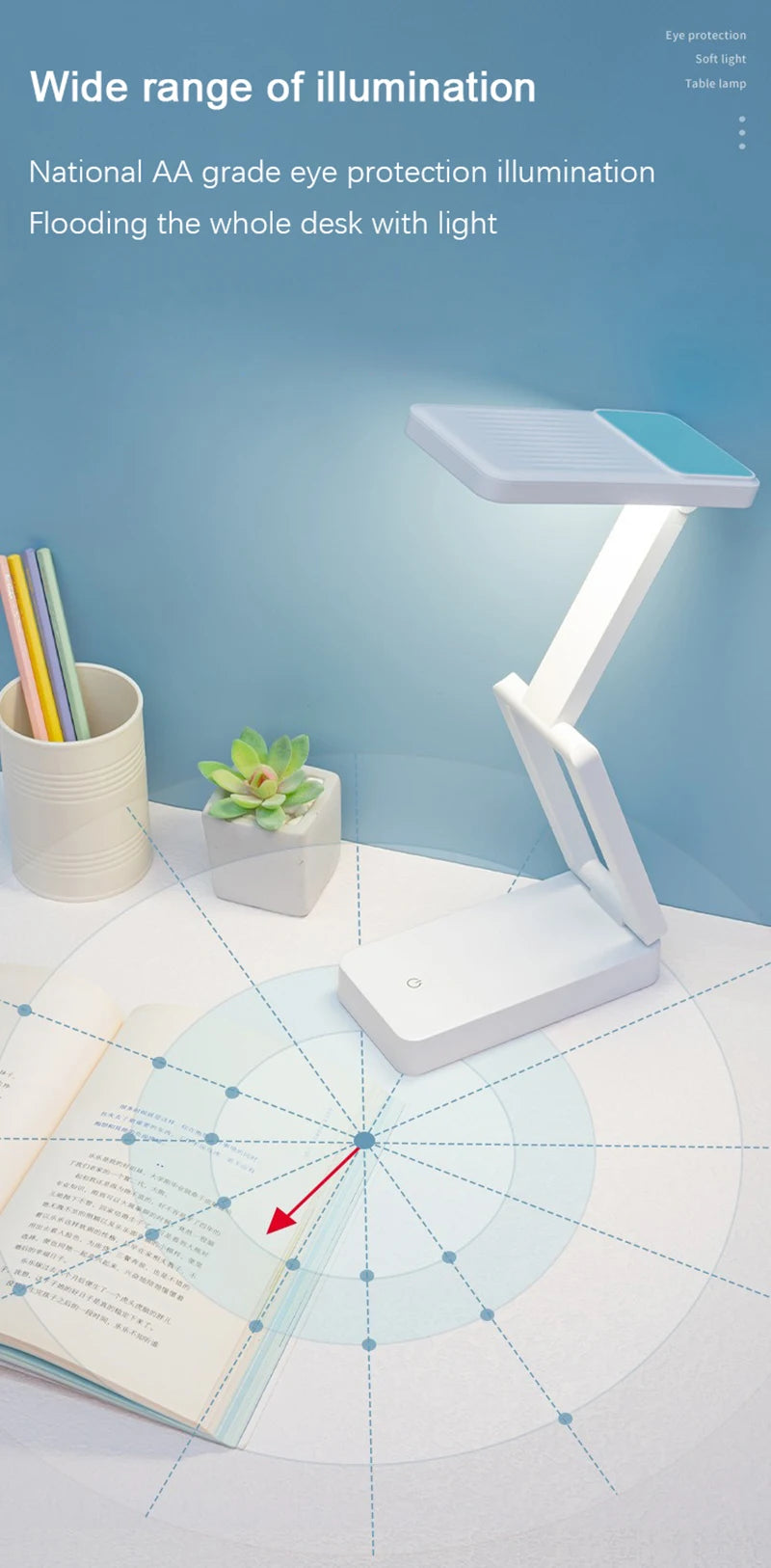Lampada Da Scrivania LED Pieghevole Con Batteria Ricaricabile Protezione Degli Occhi Per Portatile Grandi Dimensioni