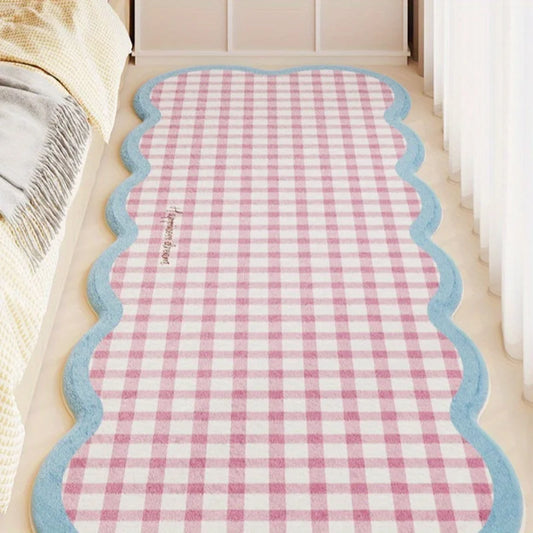 Tappeto Moderno A Quadretti Colore Crema Irregolare Per Camera Da Letto Comodino E Finestra Bovindo Decorazioni Per Casa