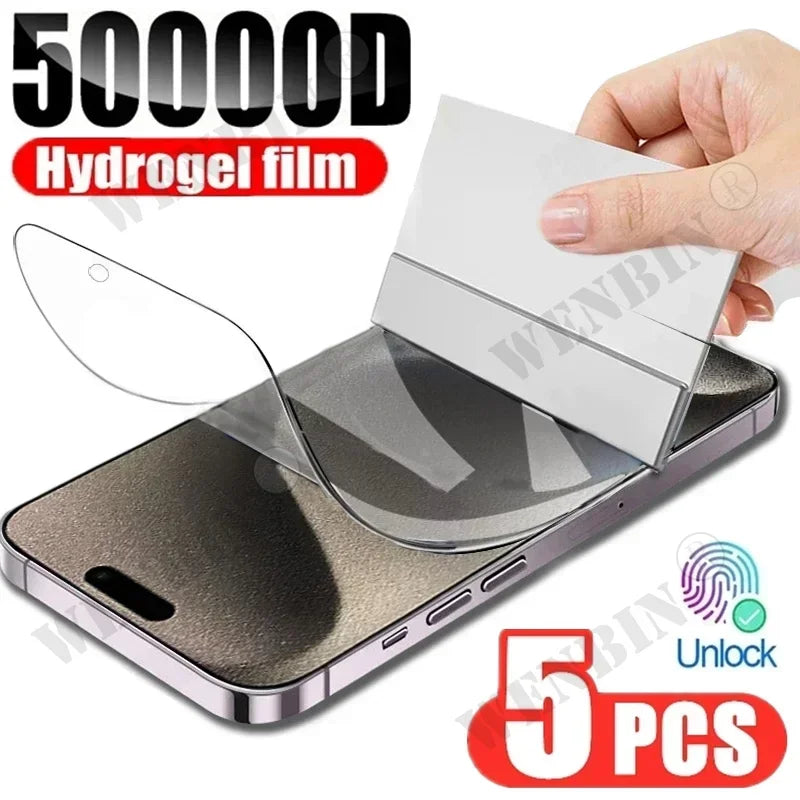 Kit 5 Pellicole Idrogel Protezione Schermo per iPhone 17 16 16e 15 14 13 12 11 Pro Max 12 13 Mini 7 8 Plus SE XR XS