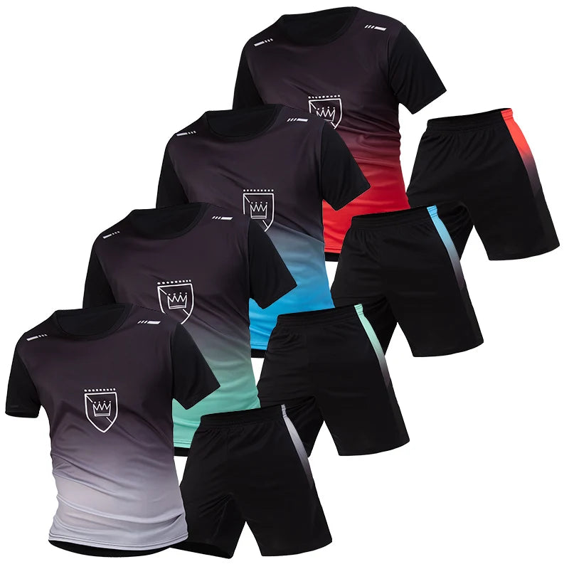 Tuta sportiva estiva da uomo in 2 pezzi ad asciugatura rapida T-shirt a maniche corte ampia e traspirante da corsa e fitness Pantaloncini tascabili neri