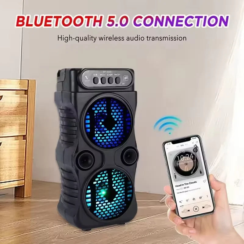 Altoparlante Wireless Esterno Portatile Doppio Subwoofer Tre Pollici Bass Boost Radio FM Scheda TF USB Karaoke Domestico