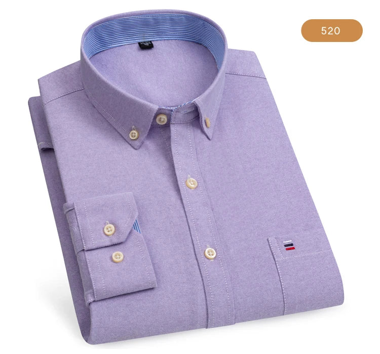 Camicia Da Uomo Oxford Abbottonata Maniche Lunghe In Cotone Al 100 Percento Con Tasca A Quadri Piccoli Stile Casual
