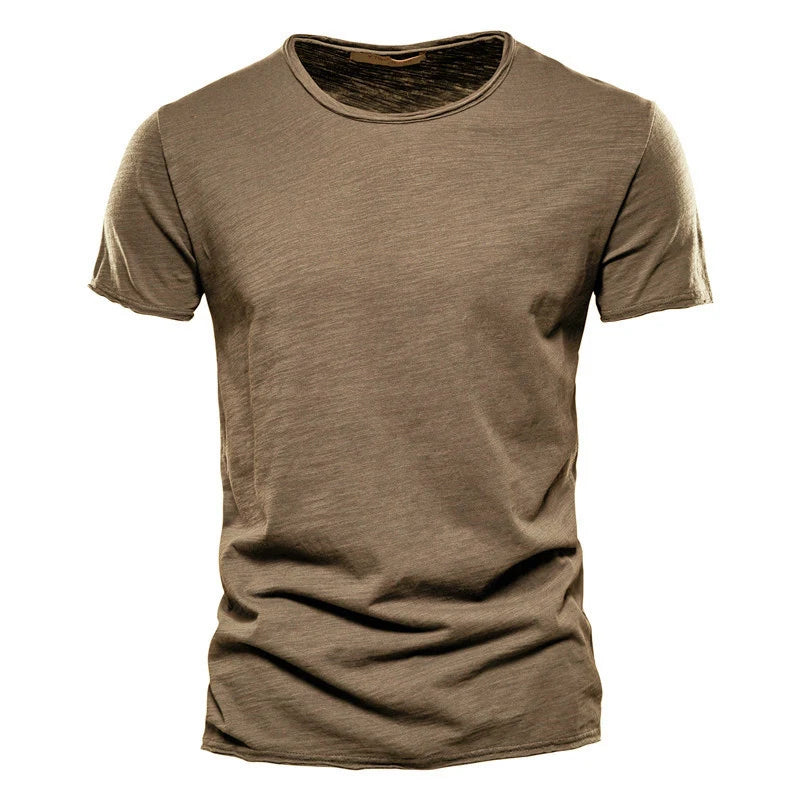 Maglietta Uomo Cotone 100 Percento Con Scollo A V Slim Fit Colore Solido Manica Corta