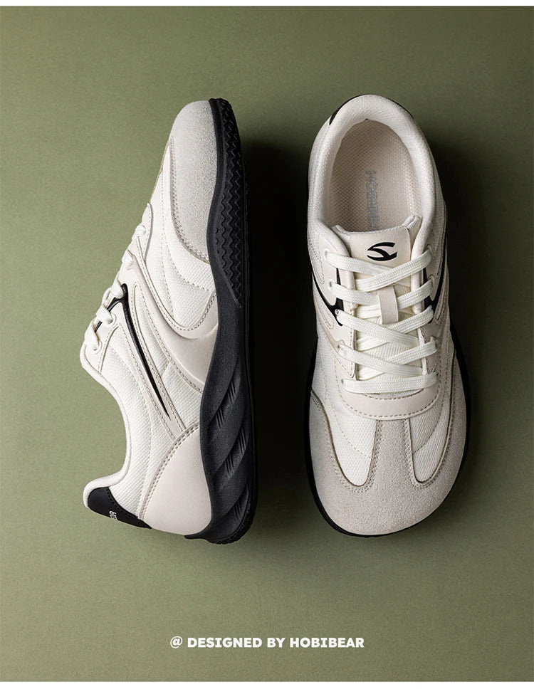 Hobibear Scarpe Minimaliste In Pelle Sintetica A Calzata Larga Sneakers Retro Allacciate Per Uomo E Donna Traspiranti