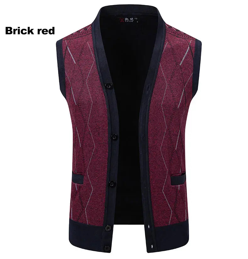 Gilet Da Uomo Con Scollo A V Senza Maniche In Maglia Lavorata Con Bottoni E Fodera In Pile Per Autunno Inverno