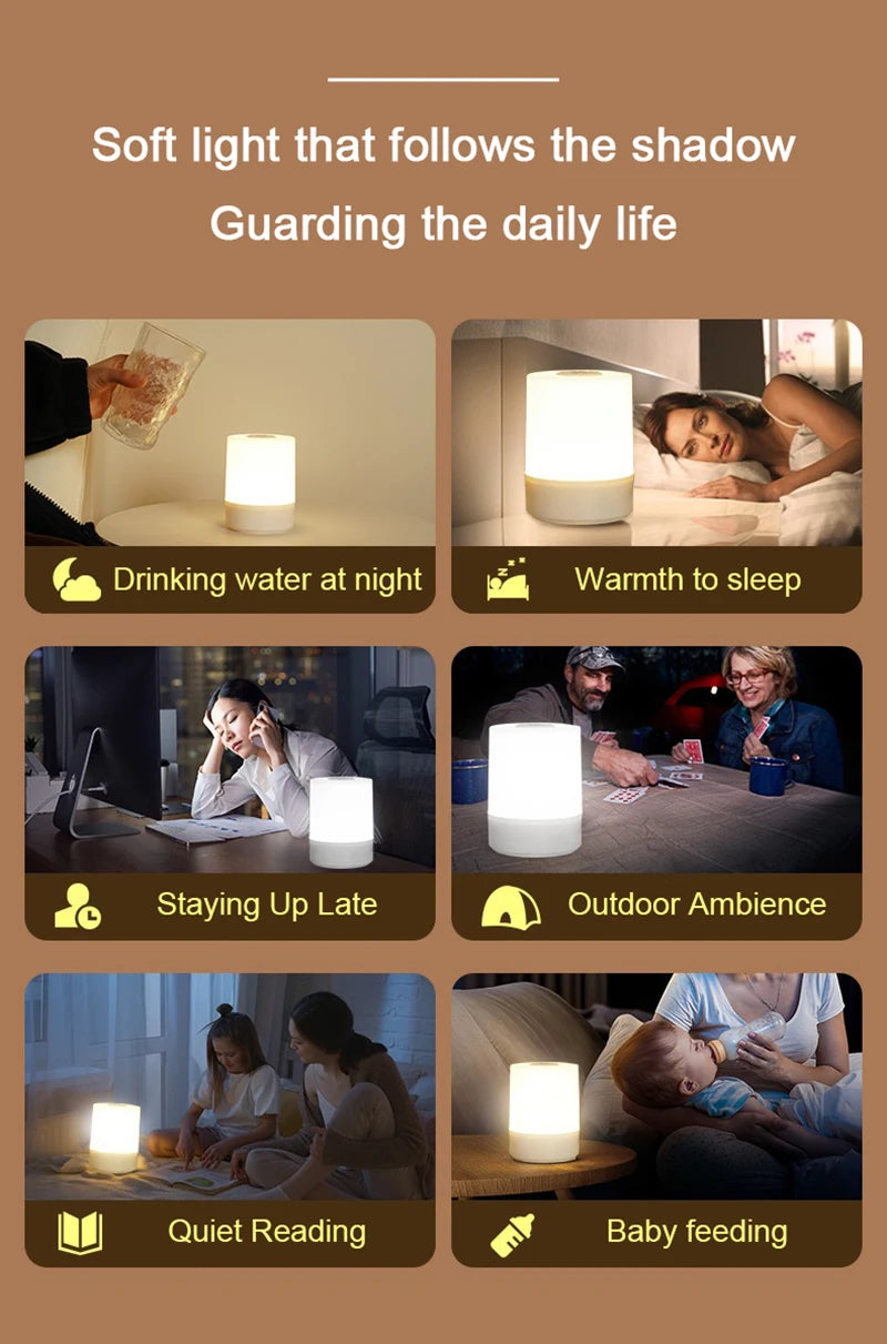 Luci notturne a LED da comodino Ricarica dimmerabile Lampade da notte da tavolo Camera da letto Illuminazione da comodino Decorazione Lampade da tavolo a LED da lettura touch