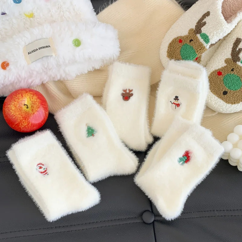 Calzini Invernali Caldi Ispessiti Con Pelliccia Di Visone Bianca Per Natale Decorazioni Albero Con Pupazzo Di Neve