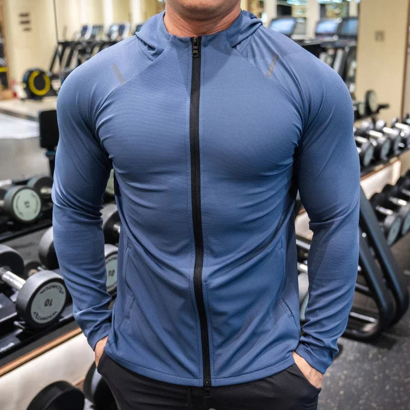 Giacca Sportiva da Uomo con Cappuccio Traspirante Manica Lunga Slim Fit Top da Corsa ad Asciugatura Rapida
