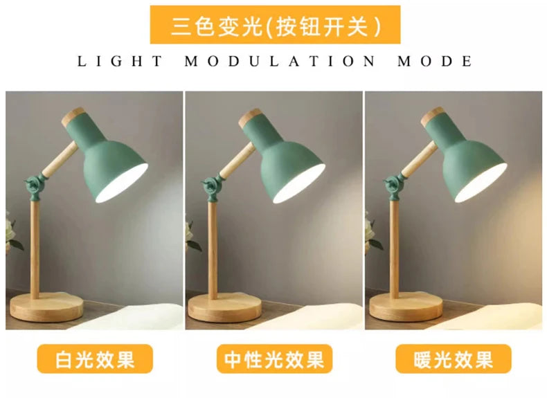 Lampada Da Tavolo Nordica In Legno LED Con Testa Giratoria Per Comodino E Scrivania Protezione Occhi E Lettura Studio