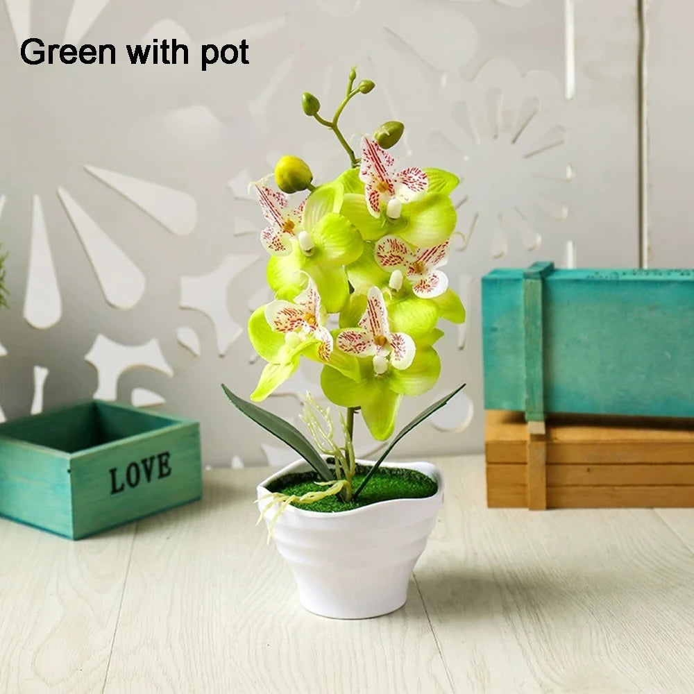 Orchidee Artificiali Con Vaso Bianco Pianta Finta Seta Decorazione Domestica Fiori Finti